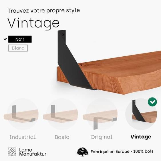 Étagère murale industrielle LAMO MANUFAKTUR 160cm - salon - bois - bords naturels - frêne foncé