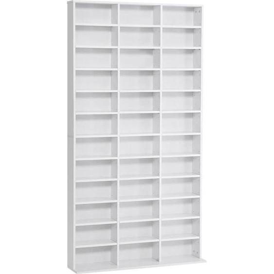 Étagère rangement CD/DVD meuble de rangement pour 1116 CDs 33 compartiments réglables en hauteur 102 x 24 x 195 cm blanc