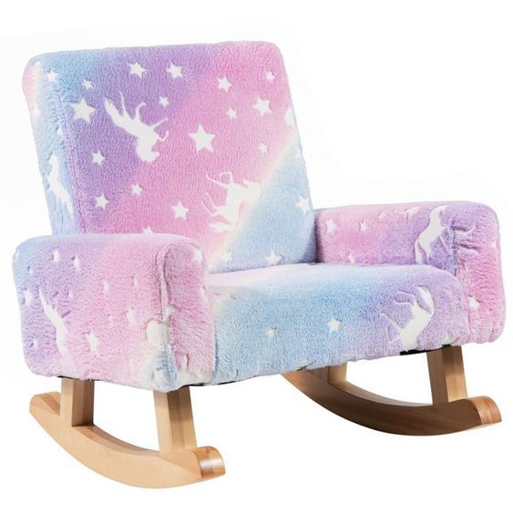 Fauteuil à Bascule pour Enfant COSTWAY-Rembourré en Flanelle-Pied en Bois de Peuplier Massif-Brille dans le Noir-Accoudoir-3-5 Ans