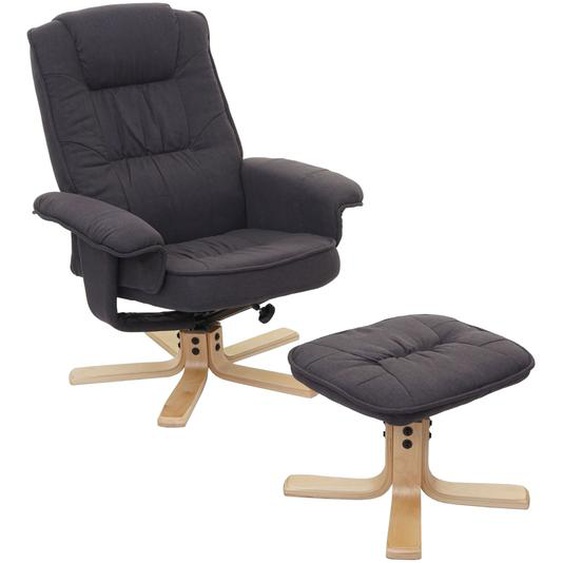 Fauteuil De Télé M56, Fauteuil De Relaxation Avec Tabouret, Tissu   Gris Foncé