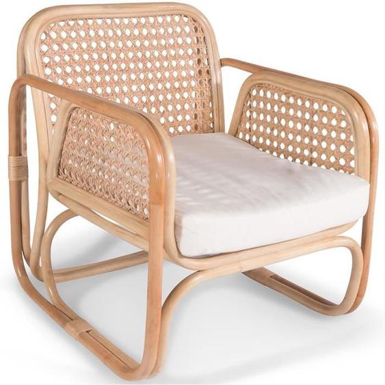 Fauteuil en rotin avec accoudoirs, design Boho Bali - Leta Blanc 65