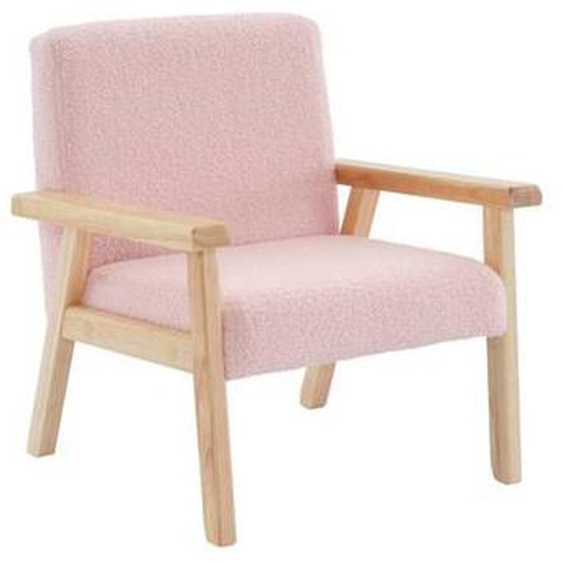 Fauteuil enfant en bois et tissu bouclette rose. ISAK L 47 x P 43.5 x H 50cm