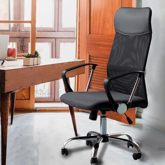 Fauteuil Ergonomique, Chaise De Bureau À Roulettes, Dossier Haut En Maille, Réglable En Hauteur 48-56cm, Noir.