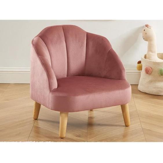 Fauteuil pour enfant en velours rose COBACA - VENTE-UNIQUE - Salon - Vintage - Rose - 1 place - Avec accoudoirs