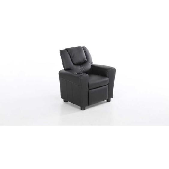 Fauteuil relax pour enfants Rex, réglable manuellement. Revêtu de similicuir noir.