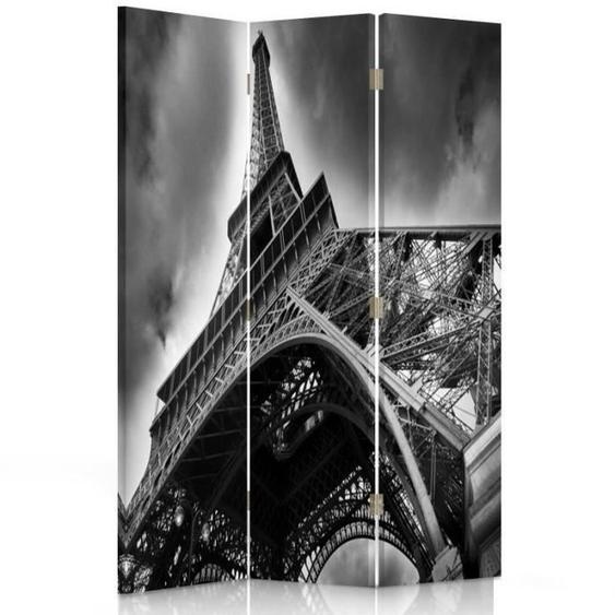 Feeby Paravent dintérieur sur toile décoratif, 3 pans une face, Tour Eiffel Noir et Blanc 110x150 cm