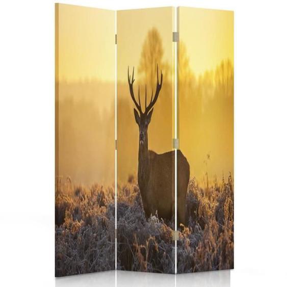 Feeby Paravent Impression toile 3 panneaux une face, Cerf Soleil couchant Hiver 110x150 cm