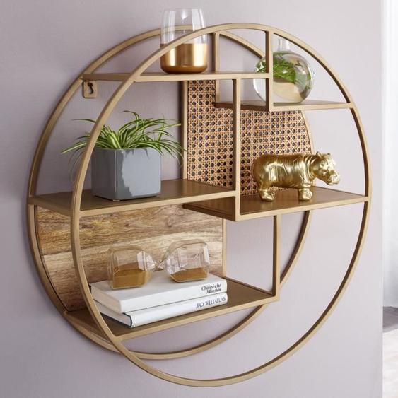 FineBuy Étagère Murale 62 cm Ronde Bois Massif et Metal Industrielle Pour le Mur