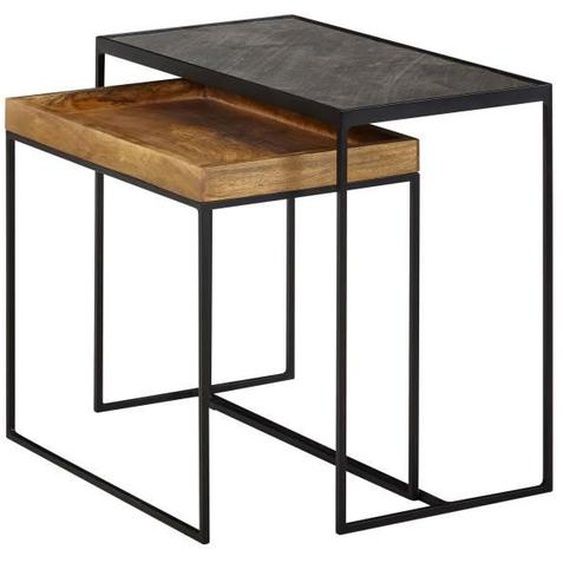 FineBuy Tables Gigognes Bois Massif Pierre Deux Table dappoint Basse Lot de 2