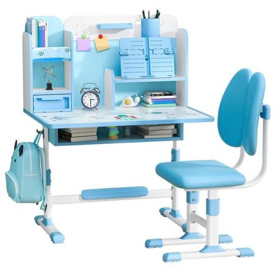 FLASIDU Bureau détude pour enfants avec chaise, Table détudeavec chaise pour enfants, Hauteur réglable,115*80*50cm, 3-18 ans, Bleu