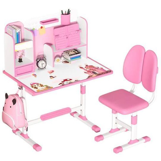 FLASIDU Table bureau pour enfants avec chaise, Réglable en hauteur, 3-18 ans, Rose, tiroir coulissant, 115*80*50cm