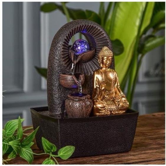 Fontaine - Bouddha Bhava - L 15 x l 20 x H 25 cm - Écoulement en cascade - LED - Résine