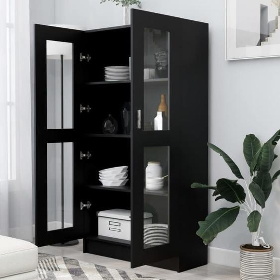 [France Stock] Commode de rangement - Armoire à vitrine | Noir 82,5x30,5x150 cm Aggloméré [6233]