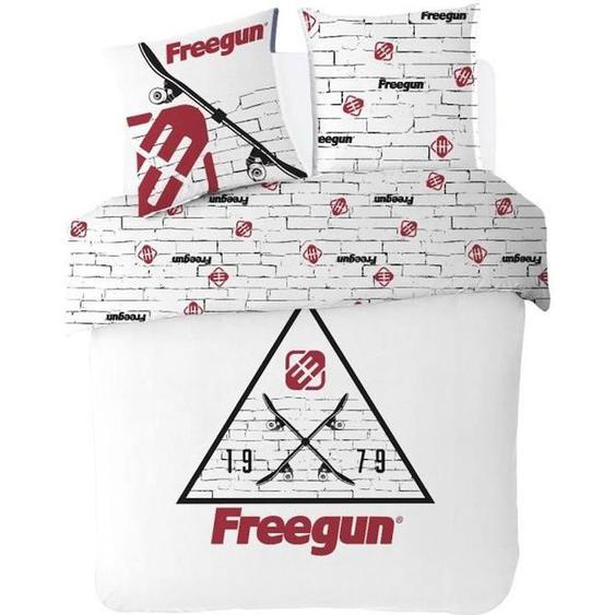 Freegun - Housse De Couette Ado Skateboard 200 X 200 Cm + 2 Taies Doreiller 63 X 63cm - Parure De Lit 2 Personnes - Blanc - 100% Co Blanc