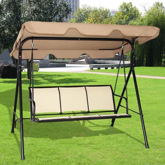 GIANTEX Balancelle de Jardin 3 Places avec Toit Épais Imperméable Structure en Acier Pulvérisé Grand Confort avec Banc en Textilène