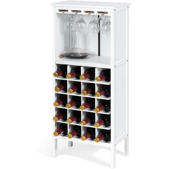 GIANTEX Casier à Vin pour 20 Bouteilles en Bois,Range-Bouteilles /Porte-Vin à 7 Étagères avec 4 Porte-Gobelets,42x 25x 96CM,Blanc