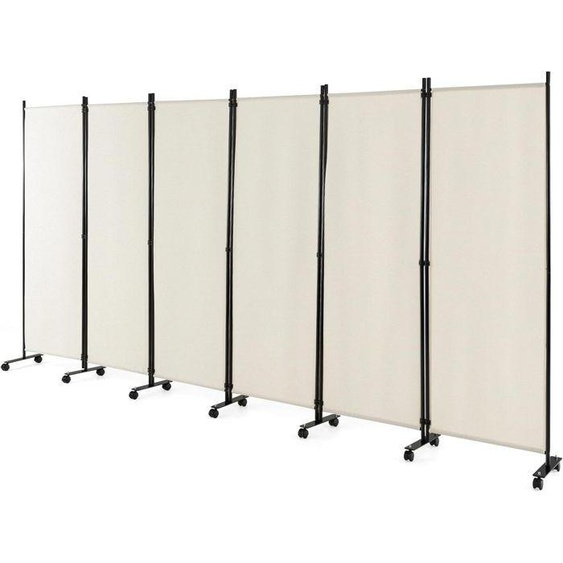 GIANTEX Paravent à 6 Panneaux Pliable à Roulettes-334,5x 172 cm-Closion de Séparation-Cadre en Fer-pour Extérieur/Intérieur-Beige