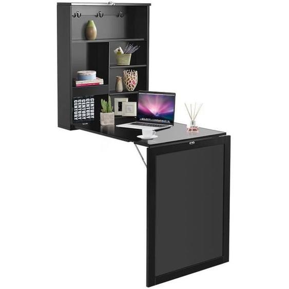 GIANTEX Table Murale Rabattable en Bois avec Compartiment Intégrée,Bureau dordinateur Pliable avec Tableaux Noirs