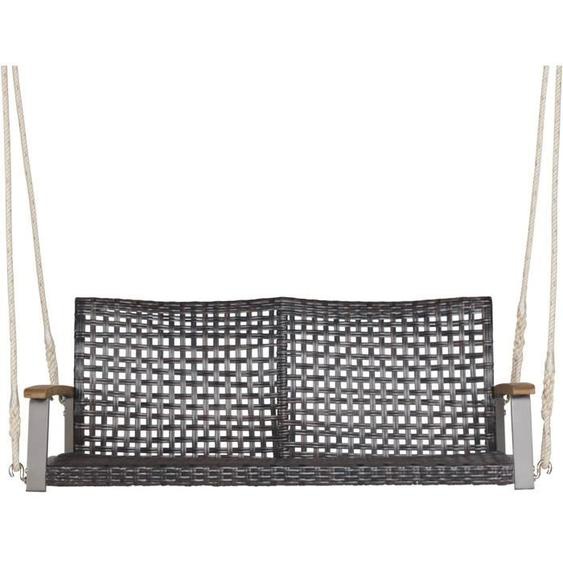 GOPLUS Balançoire de Jardin en Rotin pour 2 Personnes,avec Accoudoirs en Bois Massif & Dossier Incurvé sans Cadre,131X68X54CM