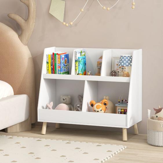 GOPLUS Bibliothèque pour Enfants à 2 Niveaux-5 Cubes de Rangement Ouverts pour Jouets-Kit Anti-basculement 80x35x71CM Blanc