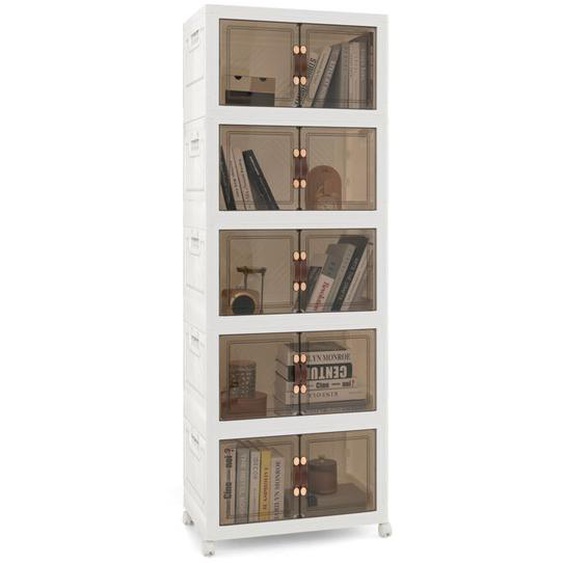 GOPLUS Boîte de Rangement Empilable-5 Bacs de Armoire avec Roues Verrouillables-Commode Pliable en PP avec Portes-59,5x37,5x169cm