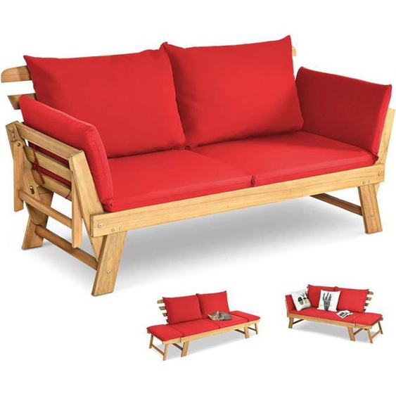 GOPLUS Canapé Lit de Jardin Extensible 2 Places Charge 320 KG-Accoudoirs Réglables/Coussins/Dossier Amovibles-Rouge