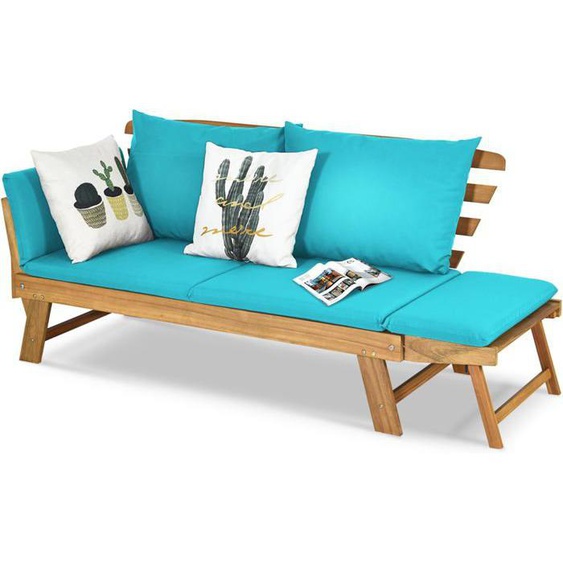 GOPLUS Canapé Lit de Jardin Extensible 2 Places Charge 320 KG-Accoudoirs Réglables/Coussins/Dossier Amovibles Turquois