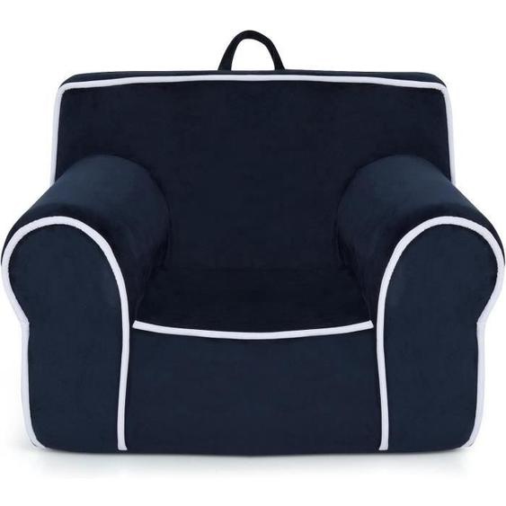 GOPLUS Canapé pour Enfants en Velours et Rembourré en Éponge Doux, Fauteuil pour Enfant avec Dossier et Accoudoirs, Bleu Marine