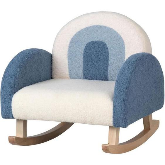 GOPLUS Chaise à Bascule pour Enfants, Fauteuil en Velours Peluche avec Pieds en Bois Massif, Fauteuil à Bascule Rembourré, Bleu