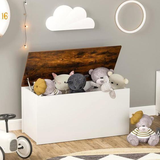 GOPLUS Coffre à Jouet Enfants 90x45x45,5CM Charge 90KG-Grand Espace de Rangement pour Jouets/Livres/Vêtements Blanc