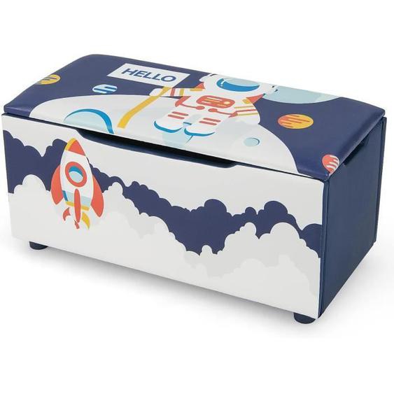 GOPLUS Coffre à Jouets 2 en 1 pour Enfants,Charge 150KG,avec Fentes Anti-pincement/Poignée en Sangle,75x36x38CM,Astronaute