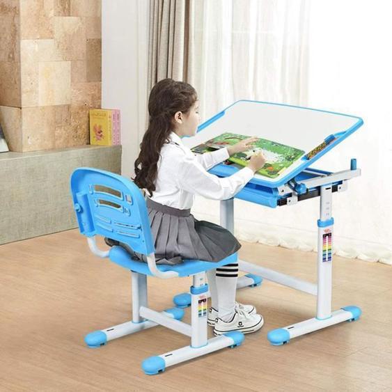 GOPLUS Ensemble Bureau et Chaise pour Enfant Hauteur Réglable,Table de dessin,Table détude avec Tiroir et Crochet,Inclinable0-45°