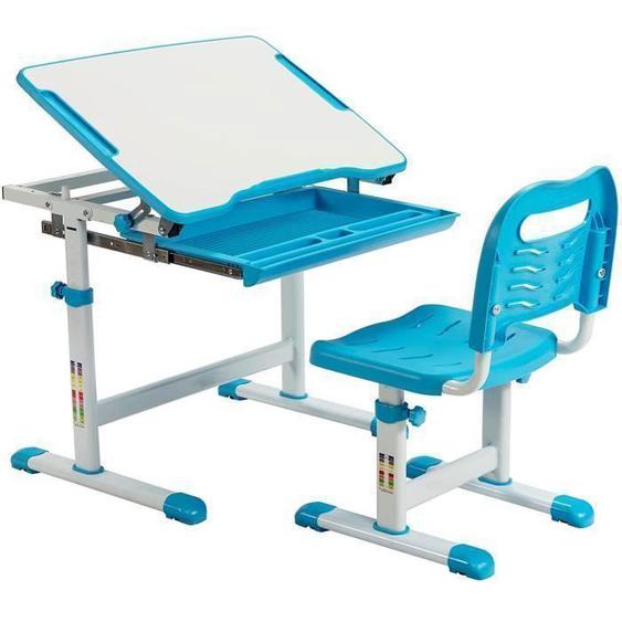 GOPLUS Ensemble de Bureau et de Chaises pour Enfants Réglable en Hauteur, Bureau Décolier avec Chaise, Plateau de Table (Bleu)