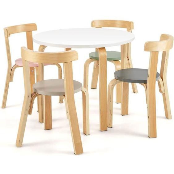 GOPLUS Ensemble Table et 4 Chaises Enfants,60x50x50CM,en Bois de Peuplier,Dossier Incurvé,Idéal pour Manger/Jouer,Charge