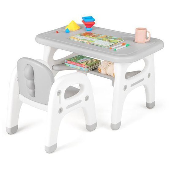 GOPLUS Ensemble Table et Chaise pour Enfant en Forme de Dinosaure avec 3 Blocs,Etagère,pour Chambre des Enfants,Maternelle Gris