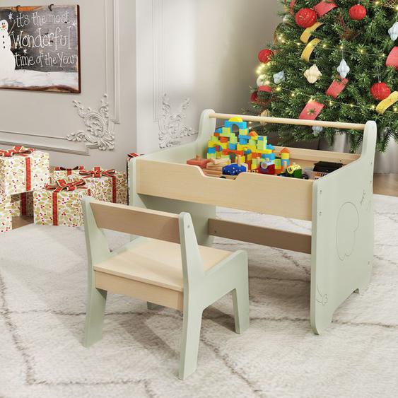 GOPLUS Ensemble Table et Chaise pour Enfants 3Ans+,Plateau Amovible,Rangement Caché,Porte-Rouleau de Papier Vert