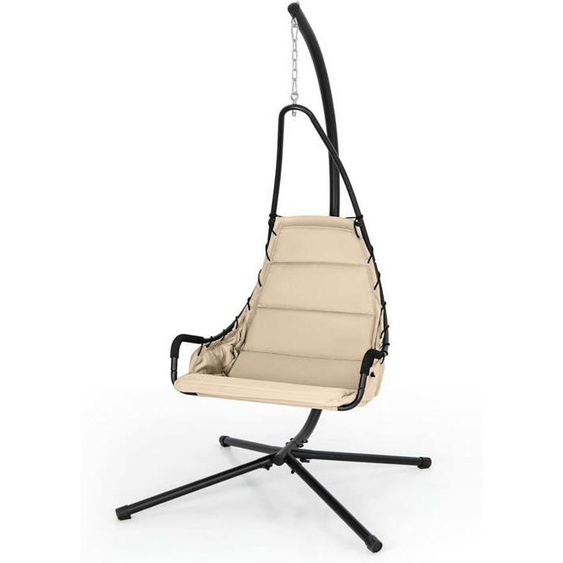 GOPLUS Fauteuil Suspendu avec Support- Siège Rembourré-Cadre en Métal en Forme de X-Capacité 120KG Beige