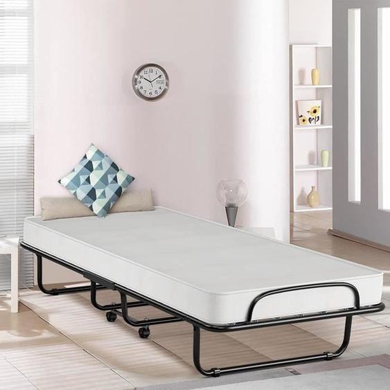 GOPLUS Lit Pliant 190x80x39CM avec Matelas en Mémoire de Forme-Charge 120KG-Cadre en Acier/à Ressorts/4 Roulettes