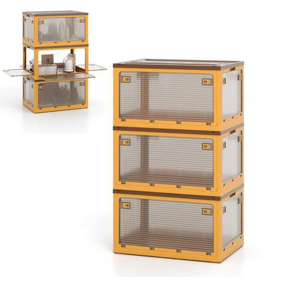 GOPLUS Lot de 3 Bacs de Rangement Empilable en Plastique 3x98L-Boîte Pliable à 5 Portes avec Roulette 66,5x46,5x111,5CM Jaune