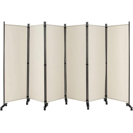 GOPLUS Séparateur de Pièce à 6 Panneaux sur roulettes, Écran de Confidentialité de 183 cm de Haut, Cadre en Métal, Pliable, Beige