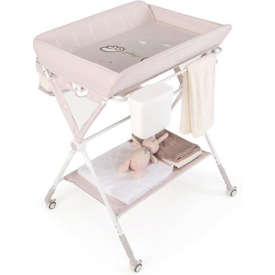 GOPLUS Table à Langer Pliable avec Grande espace de Rangement, Table à Langer Réglable en Hauteur, pour les Bébés 0-12 Mois, Beige