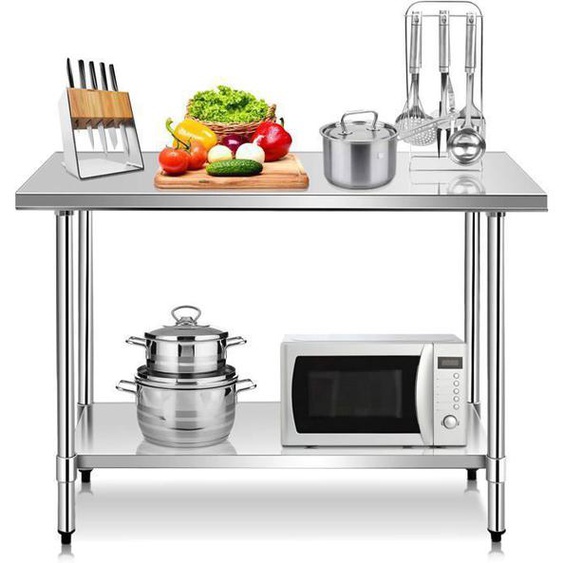 GOPLUS Table de Travail de Cuisine 122x61x90CM en Acier Inoxydable avec 2 Etagères pour Cuisine/Opération Industrielle