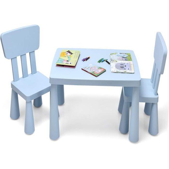 GOPLUS Table Enfant avec 2 Chaises en Plastique,Charge 50KG,pour Activités détude et Jeux,pour Enfants 1-7 Ans,Bleu