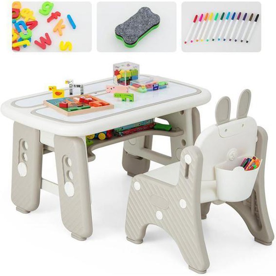 GOPLUS Table et Chaise Enfant 1Ans+ 2 Plateaux Réversibles pour Lire/Dessiner-Table dActivités avec Tableau Magnétique,Gris