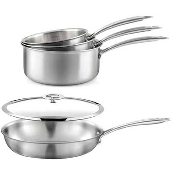 Gourmet  Lot de 3 casseroles inox 16/18/20cm, 1 poêle inox 24cm, 1 couvercle 24cm