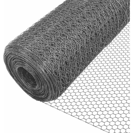 Grillage métallique PVC gainé 1x25m - Maille hexagonal 25mm - Filet de clôture pour poulailler gris