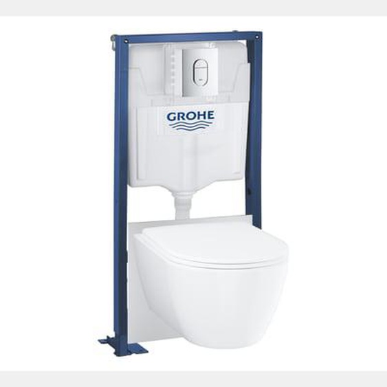 Grohe Pack WC suspendu sans bride Essence + abattant + plaque chromée + bâti Grohe