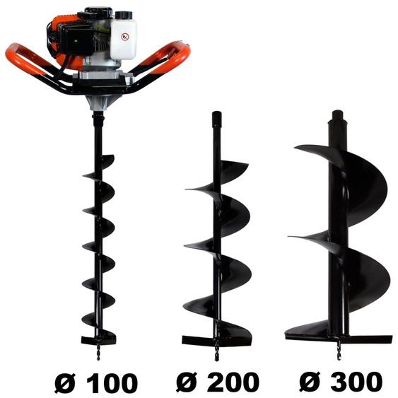 Gt Garden - Tarière thermique 52 cm3, 3 cv - Lot de 3 mèches (100, 200 et 300 mm)