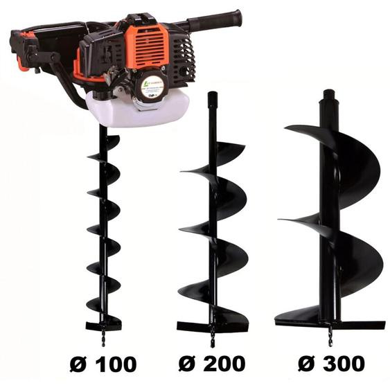 Gt Garden - Tarière thermique 52 cm3 - 3 cv + lot de 3 mèches (100, 200 et 300 mm)