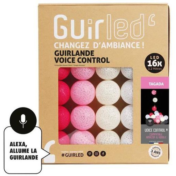 Guirlande Lumineuse Wifi Boules Coton Led Usb - Commande Vocale - Maison Connectée - Amazon Alexa & Google Assistant - 16 Boules 1, Rouge